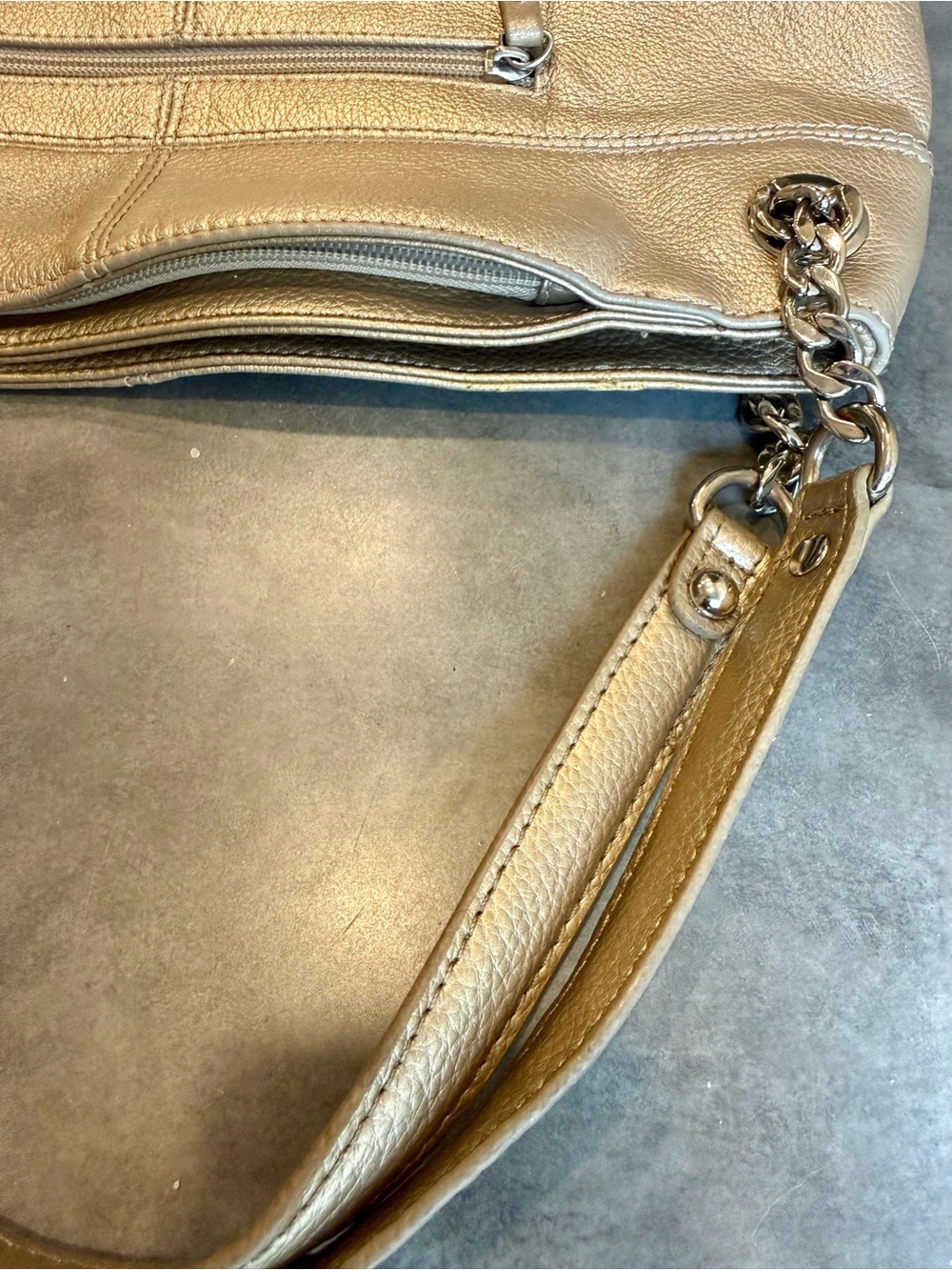 Tignanello Metallic Gold Shoulder Bag with Chain-Strap Accents - Picture 10 of 12